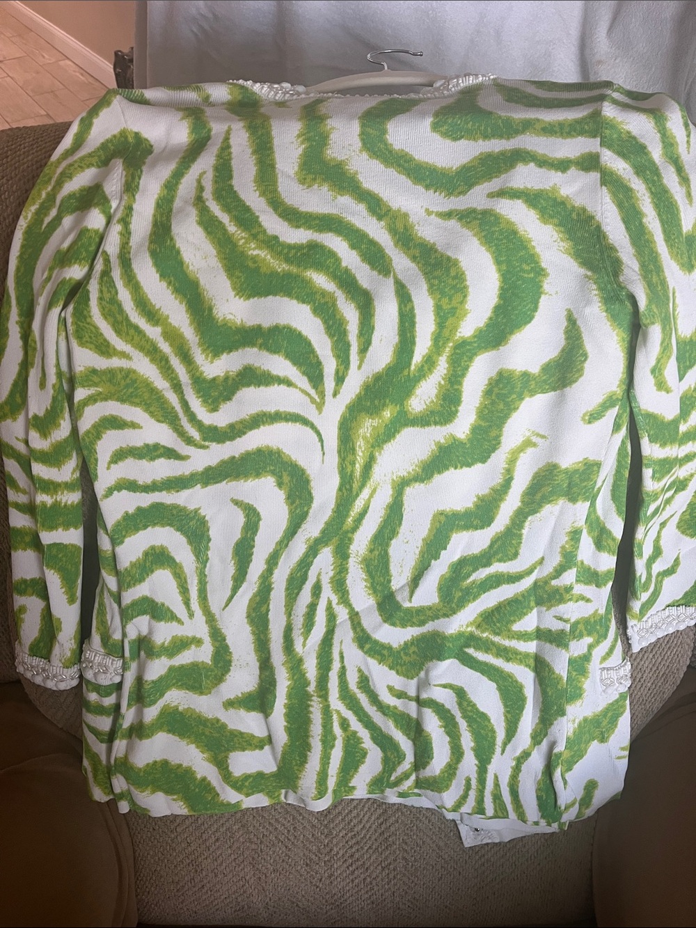 berek White and Lime Green Zebra-Print Cardigan and tank with Beaded Trim - Picture 9 of 9